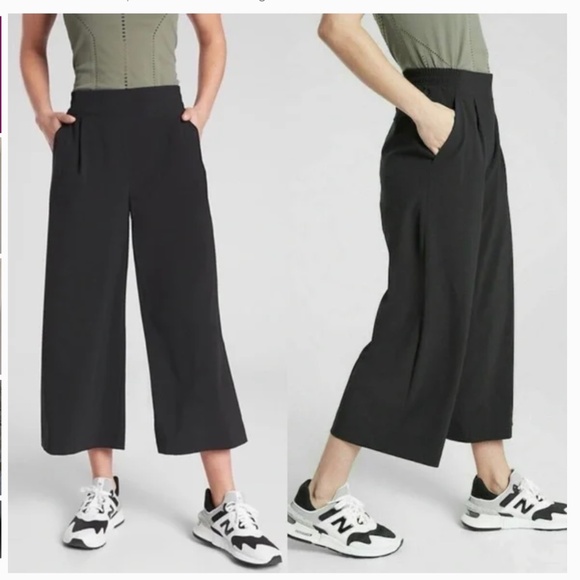 Athleta Women’s Brooklyn Wide Leg Crop Black Pant Size 00 Elastic Waist Travel - Picture 1 of 12